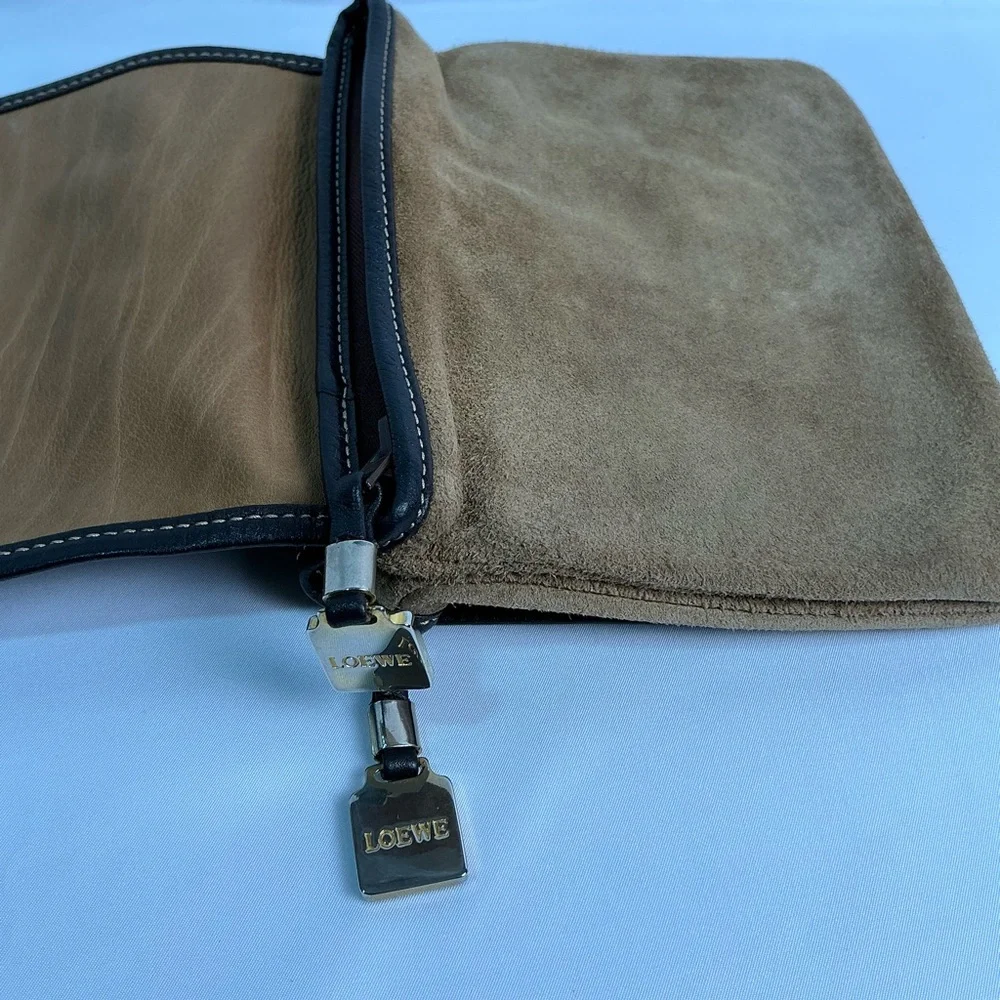 Vintage Loewe Tan Suede 
Mini Shoulder Crossbody Bag Purse Leather Spain Anagram - Picture 10 of 15